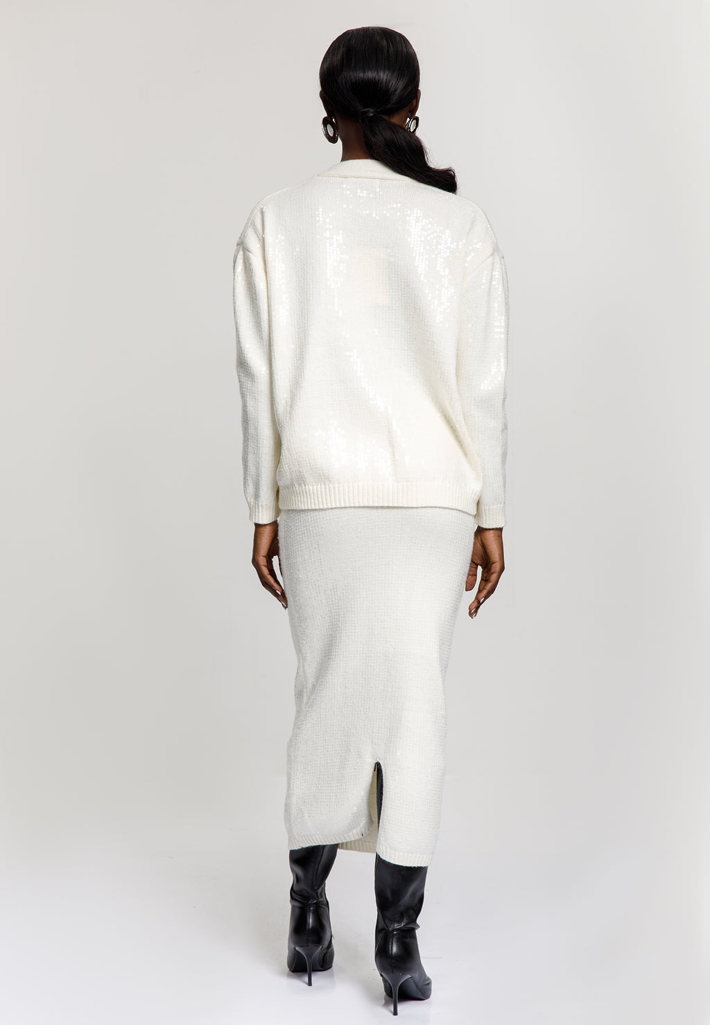 Sequin Knit Cardigan & Midi Skirt Set